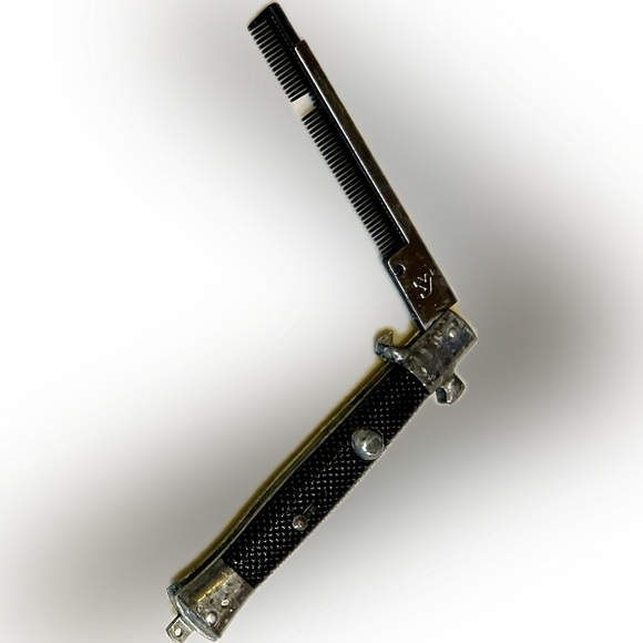 VTG SWITCHBLADE COMB FLAWED BLACK SILVER 5” to 9” STAINLESS HAIR GROOM KNIFE - Picture 2 of 8